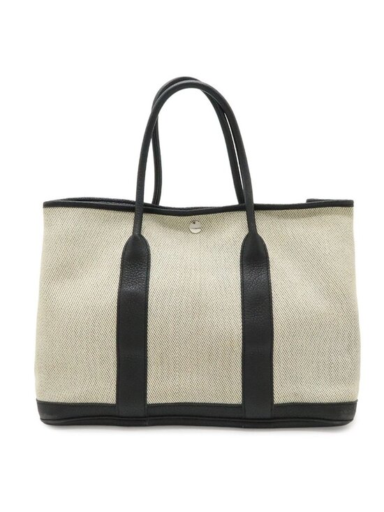 Hermes Handbags - Hermes Garden Party PM Tote Canvas Leather Off White Black Silver